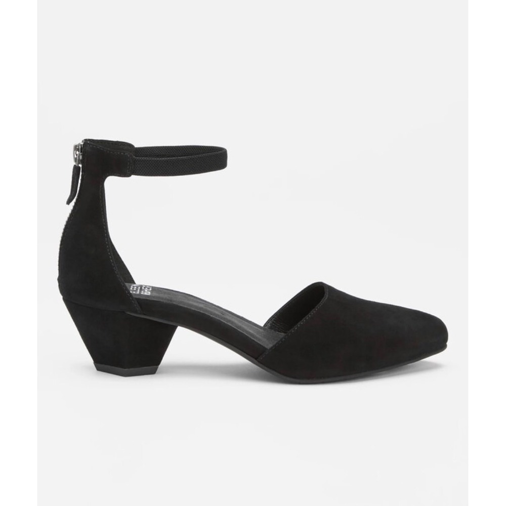 Eileen Fisher Just Suede Ankle-Strap Pump Women 6 Black Block Heel d'Orsay Zip
